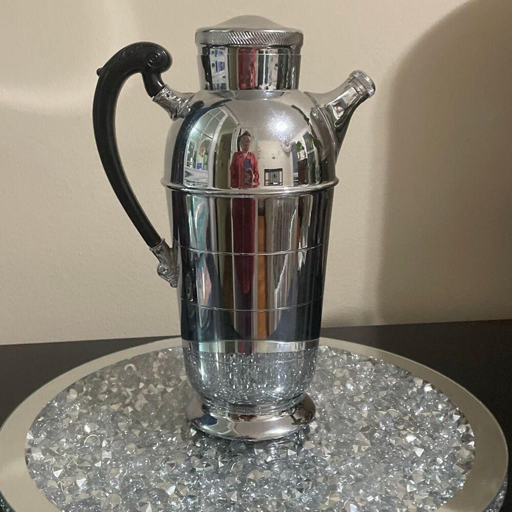 Vintage Art Deco Krome-Kraft Farber Bros NY Hammered Chrome Cocktail Pitcher
